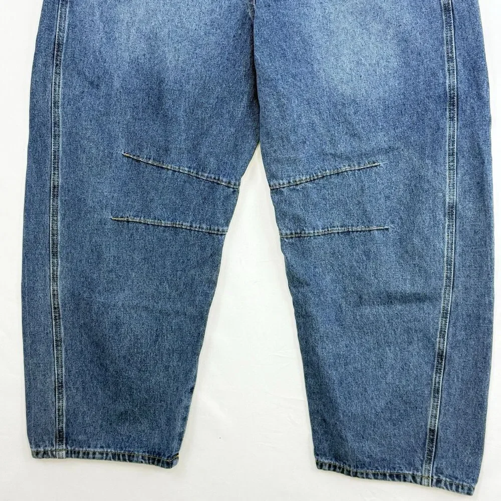Women’s Blue Denim Barrel Leg Jeans Size 12 High Rise Wide Leg Trendy - Picture 11 of 16